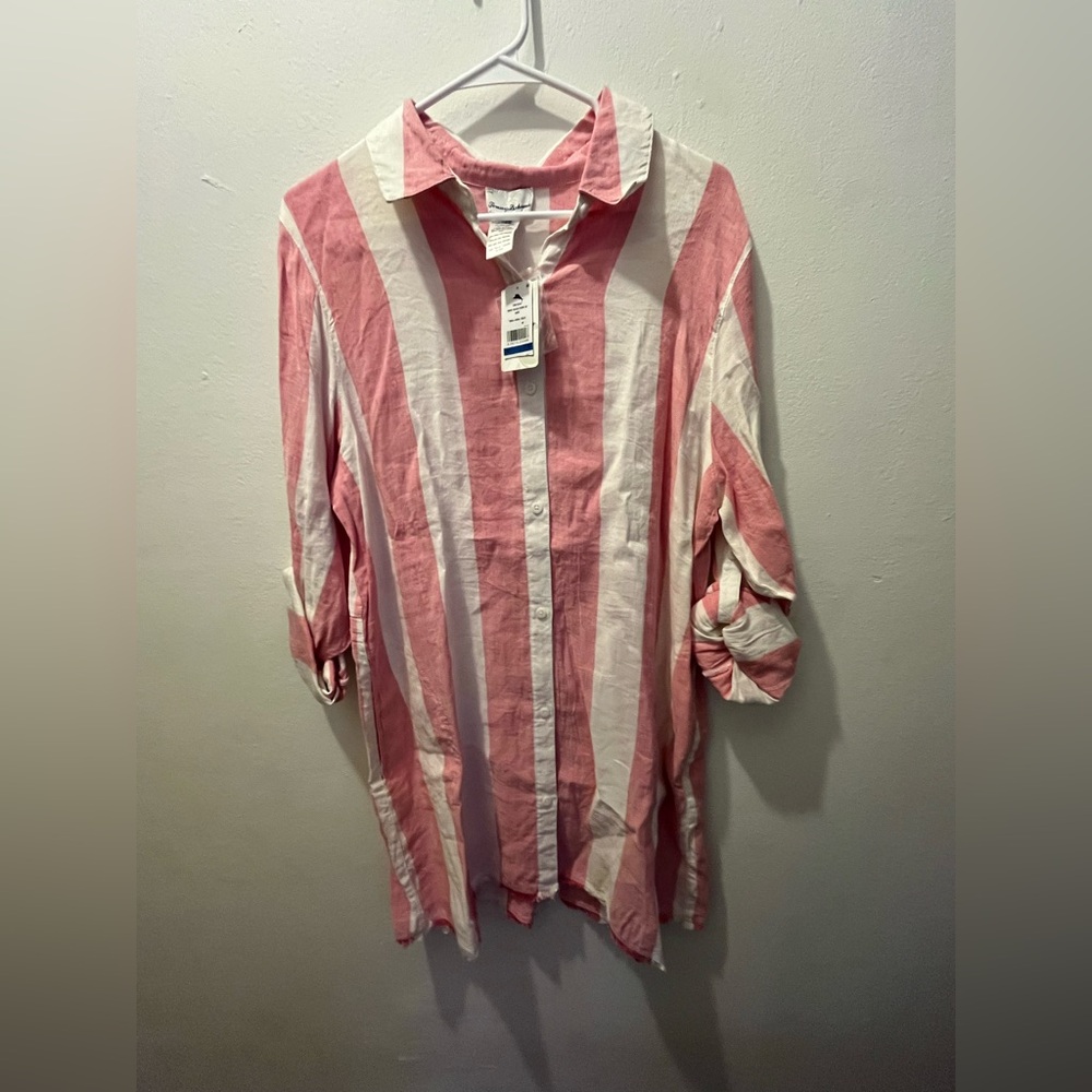 Tommy Bahama Pink and White Striped Casual Shirt
